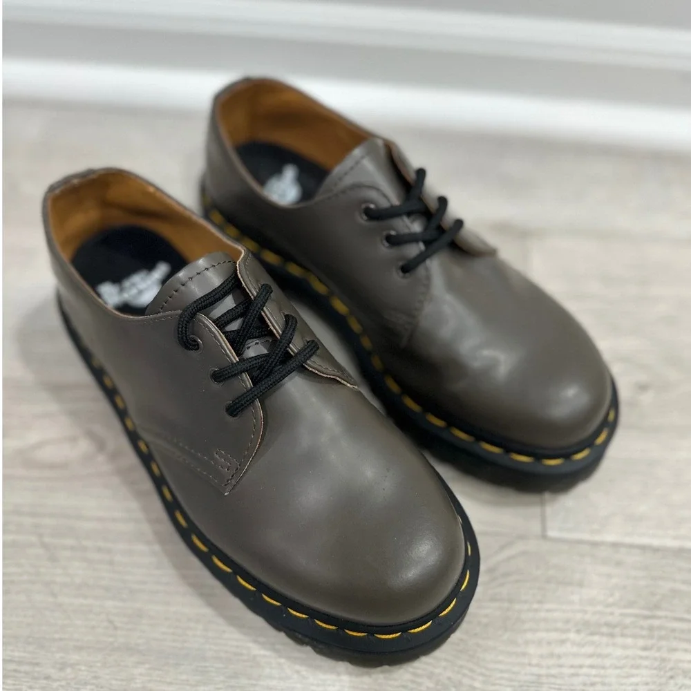 Dr Martens 1461 Bex Khaki Gray Leather Platform Oxford Shoes 27141 Mens 6 Wmn 7
